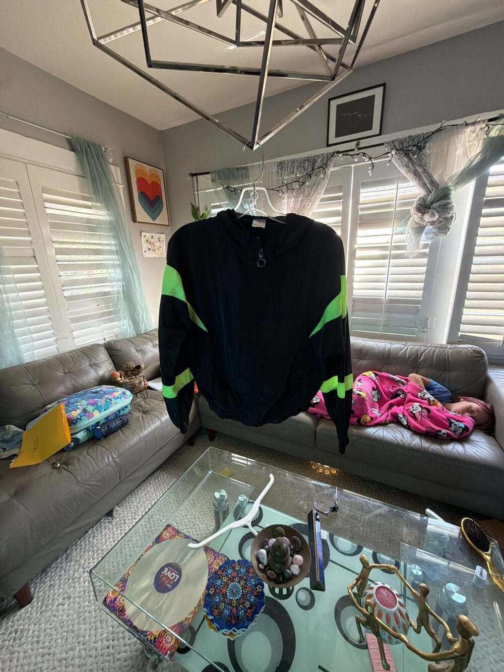 No Boundaries Windbreaker Jacket Size S 3-5 Black Neon Green